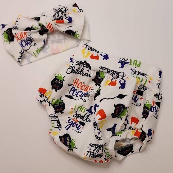 NWOT Hocus Pocus Print Infant Girl Diaper Cover and Matching Headband - Picture 1 of 8